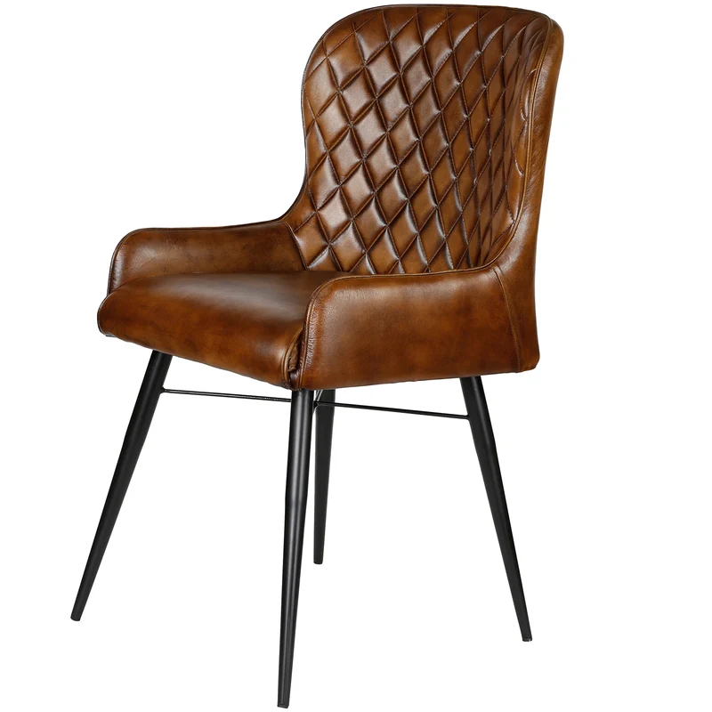 Chaise rembourrée en cuir - marron antique