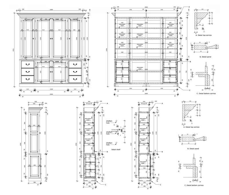 Boekenkast Gesloten 220cm Walnoot