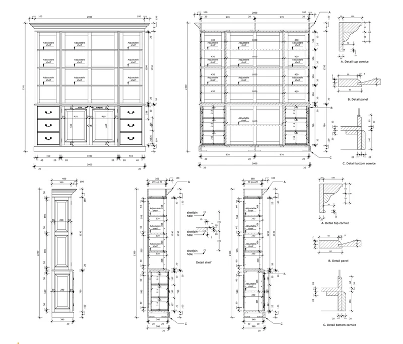 Boekenkast Open 220cm Zwart