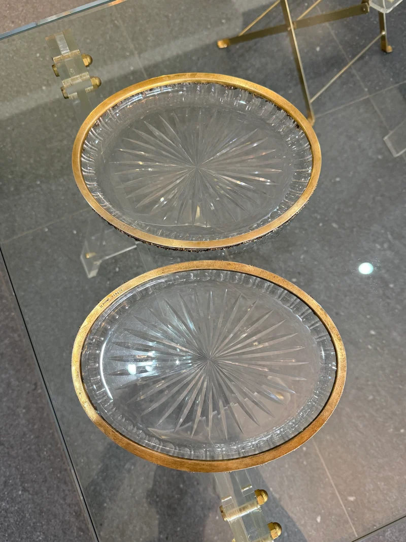 Paire de Plat en cristal taillé et monture argent massif 800 allemagne Fin XIXe