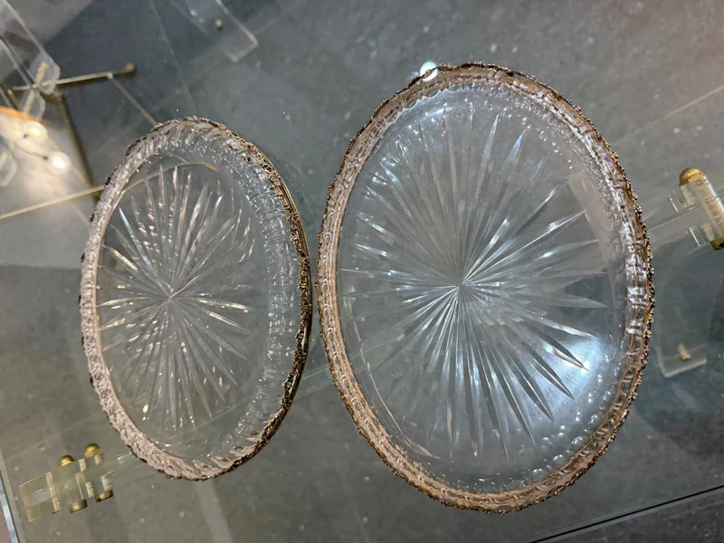 Paire de Plat en cristal taillé et monture argent massif 800 allemagne Fin XIXe