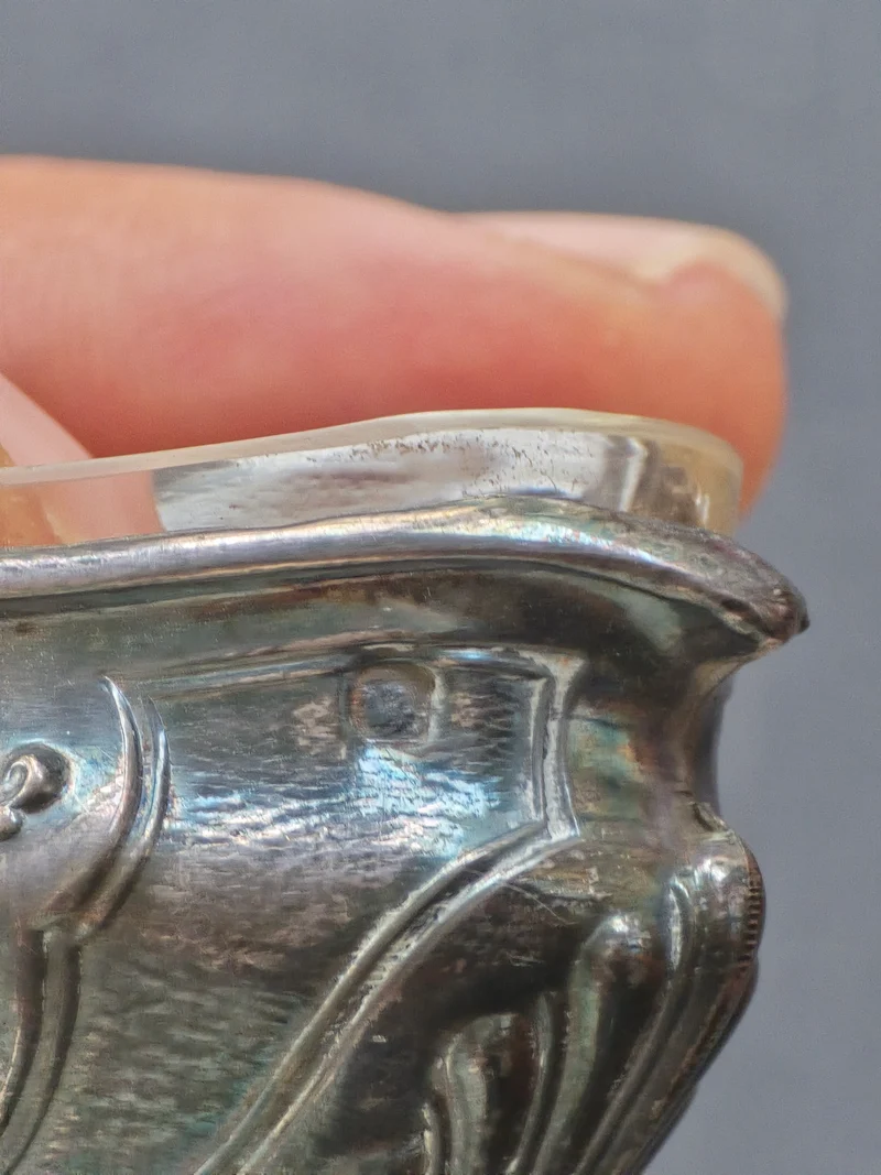 Paire de salerons en argent massif et cristal – écrin Perrusset, Nancy