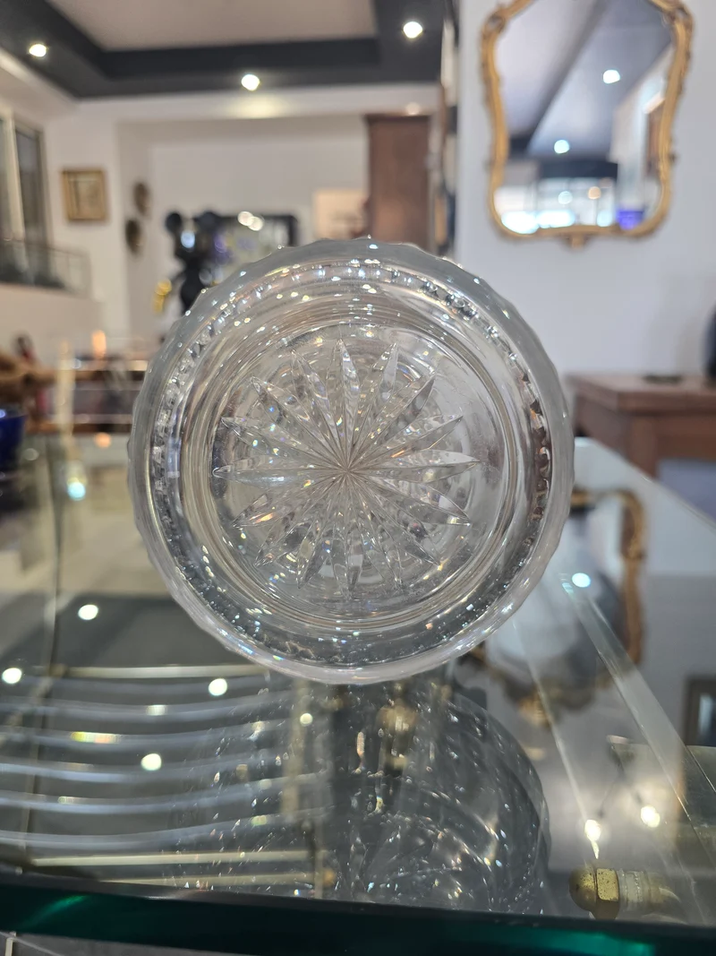 Importante carafe à vin en cristal taillé et argent massif 925/1000, maison Topázio