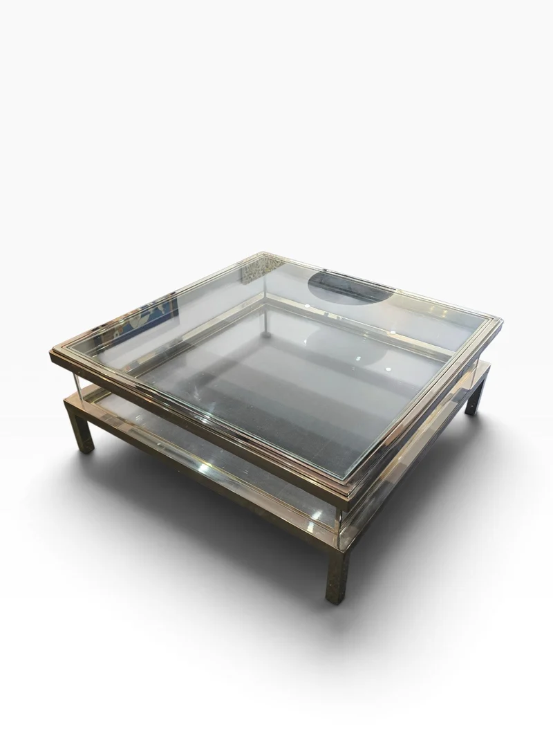 Table basse à plateau coulissant – Design 70 – Chrome & verre – 108 cm