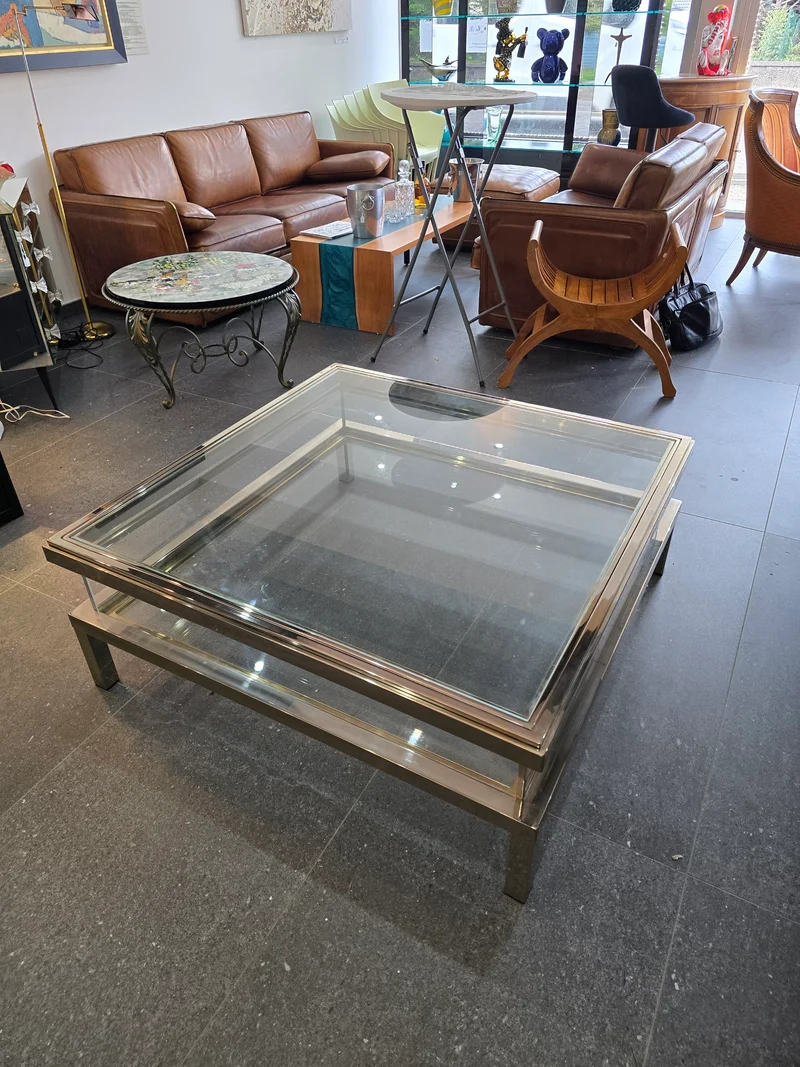 Table basse à plateau coulissant – Design 70 – Chrome & verre – 108 cm