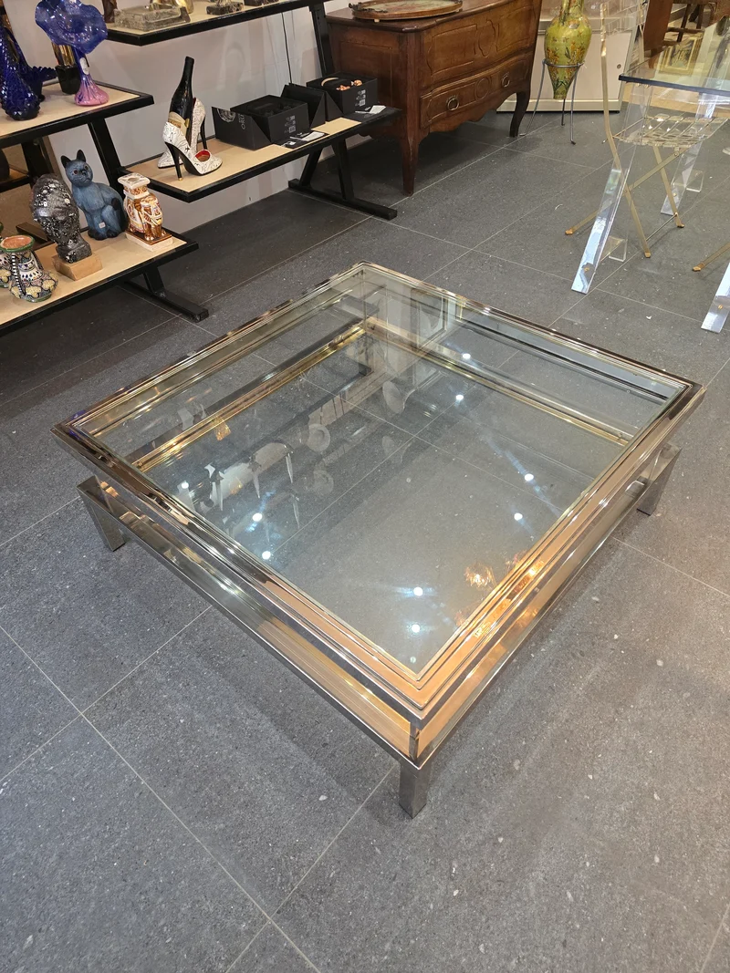 Table basse à plateau coulissant – Design 70 – Chrome & verre – 108 cm