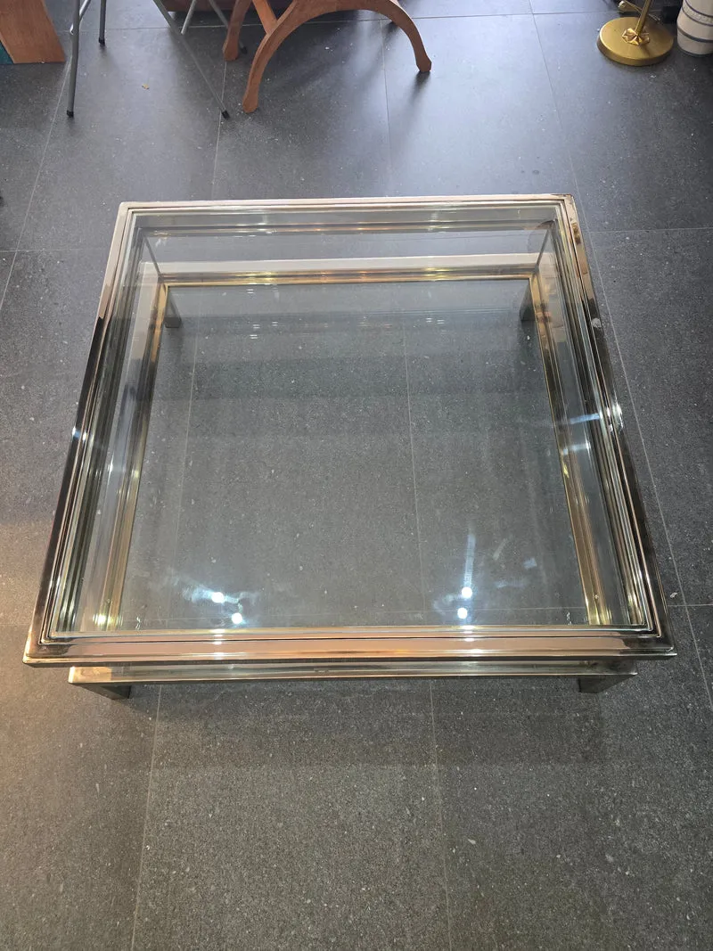 Table basse à plateau coulissant – Design 70 – Chrome & verre – 108 cm