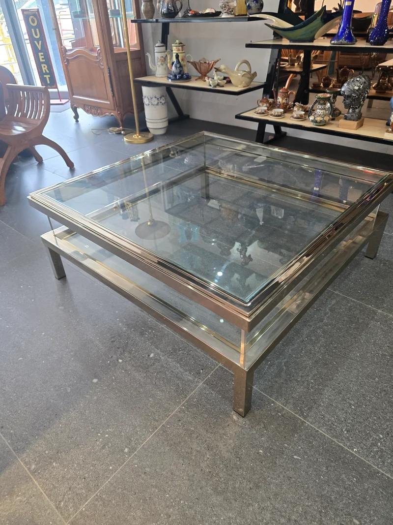 Table basse à plateau coulissant – Design 70 – Chrome & verre – 108 cm