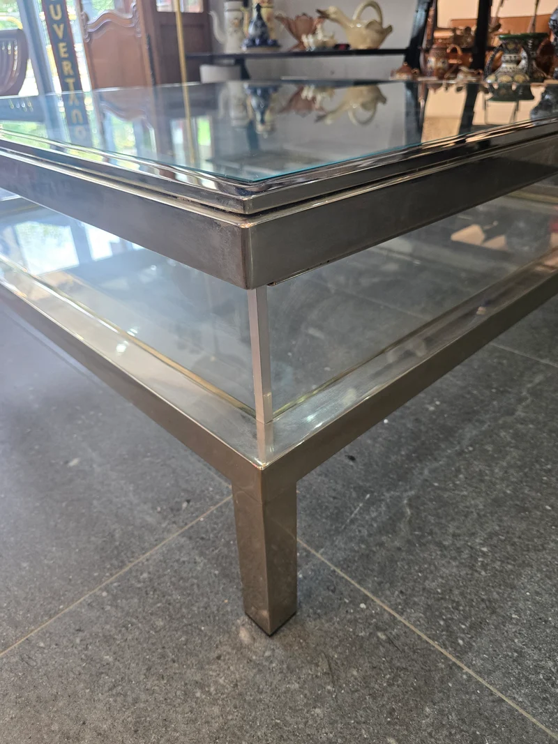 Table basse à plateau coulissant – Design 70 – Chrome & verre – 108 cm