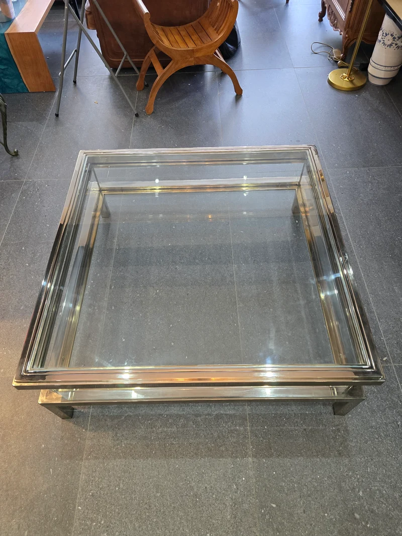 Table basse à plateau coulissant – Design 70 – Chrome & verre – 108 cm