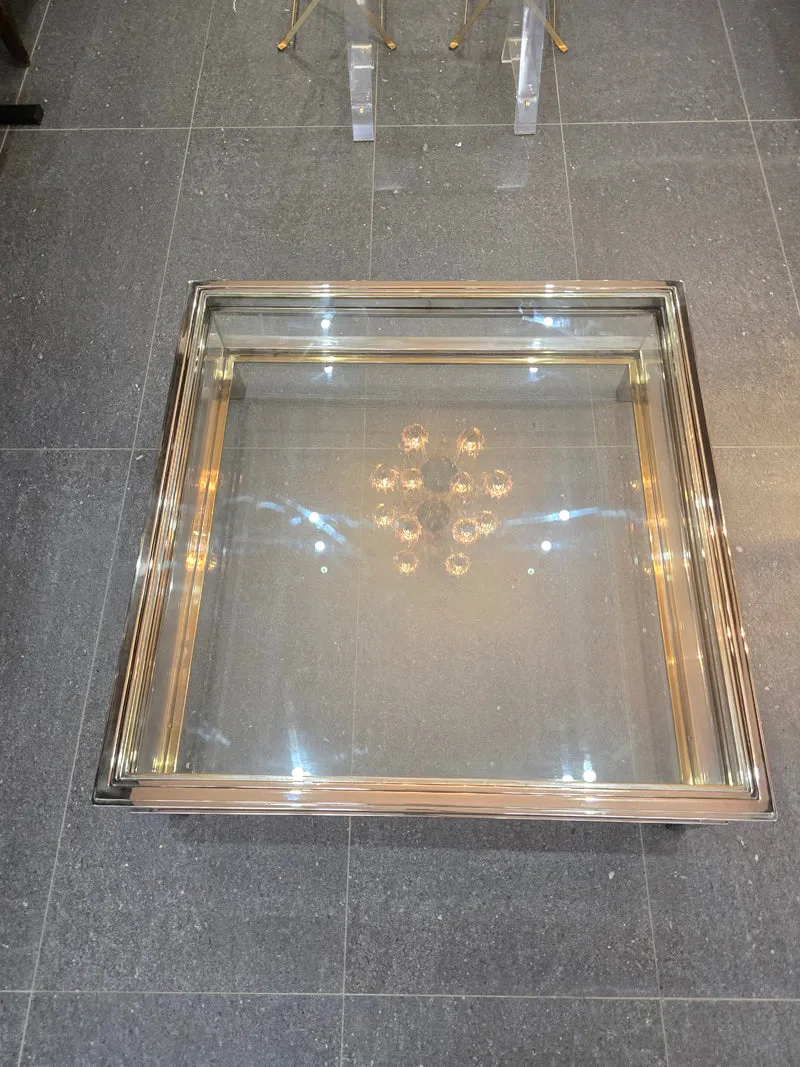 Table basse à plateau coulissant – Design 70 – Chrome & verre – 108 cm