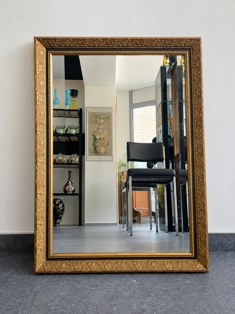 Miroir biseauté à cadre doré – 85x60cm Décor floral