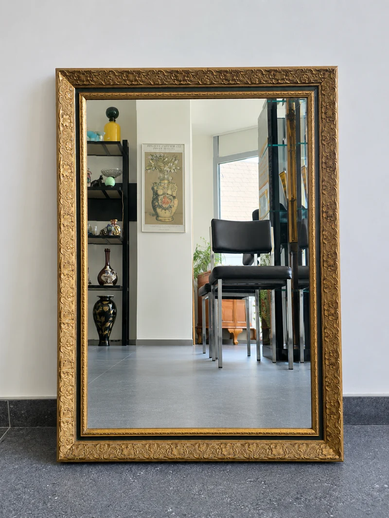 Miroir biseauté à cadre doré – 85x60cm Décor floral