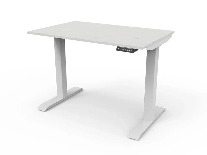 Bureau assis-debout compact pour télétravail, personnalisable et ergonomique : HomeDesk