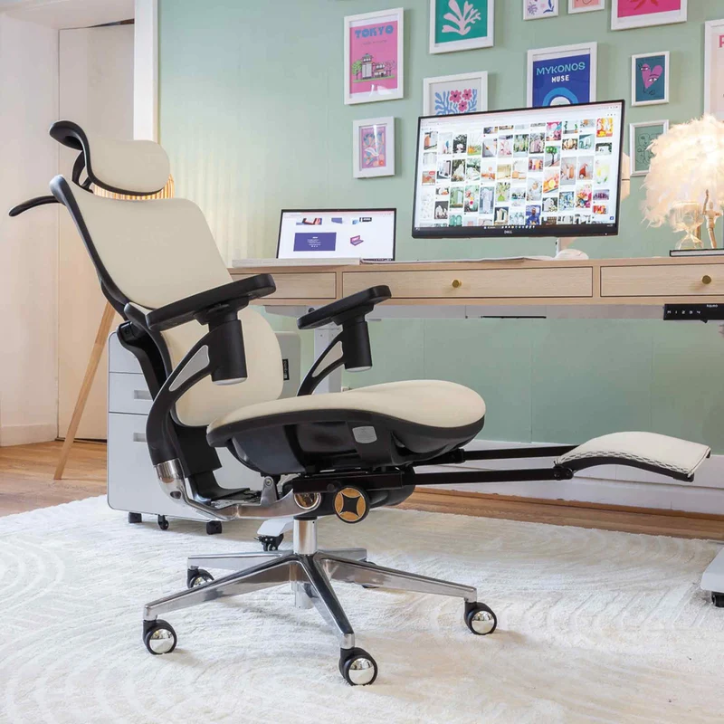 Chaise ergonomique de bureau - TERRANA PREMIUM Blanche en cuir reconstitué