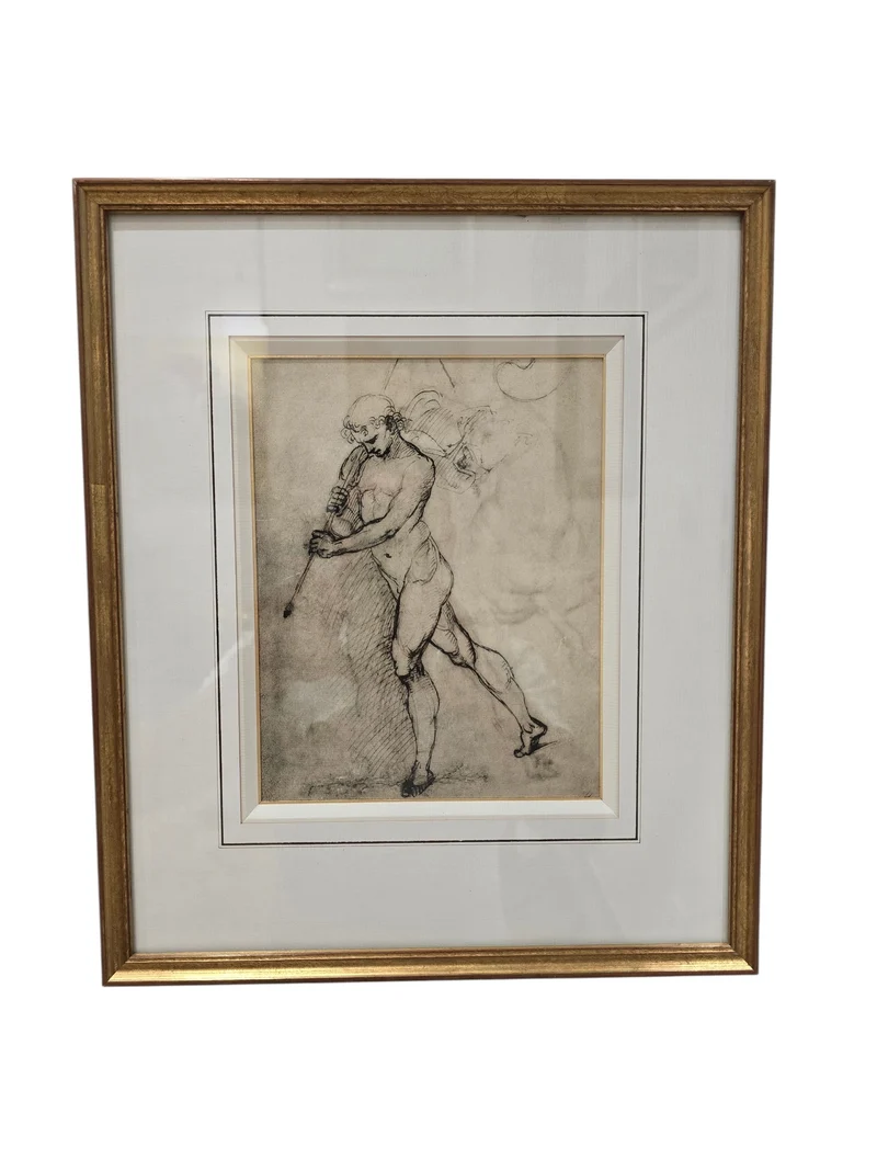 Dessin encadré d’après maître ancien – Homme tirant un animal