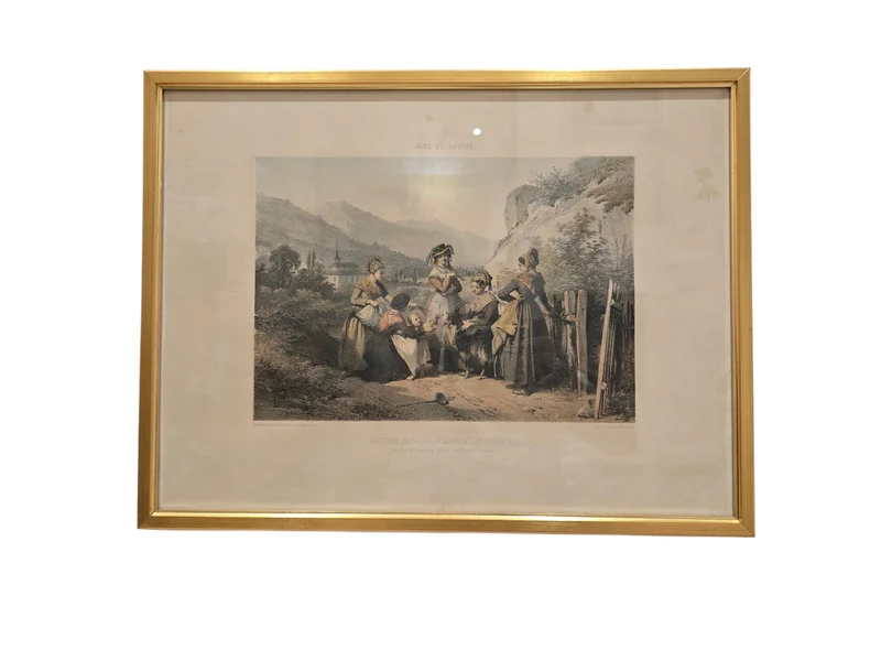 Lithographie encadrée – Nice et Savoie, Costumes du Bourg Saint-Maurice et des environs de Thonon
