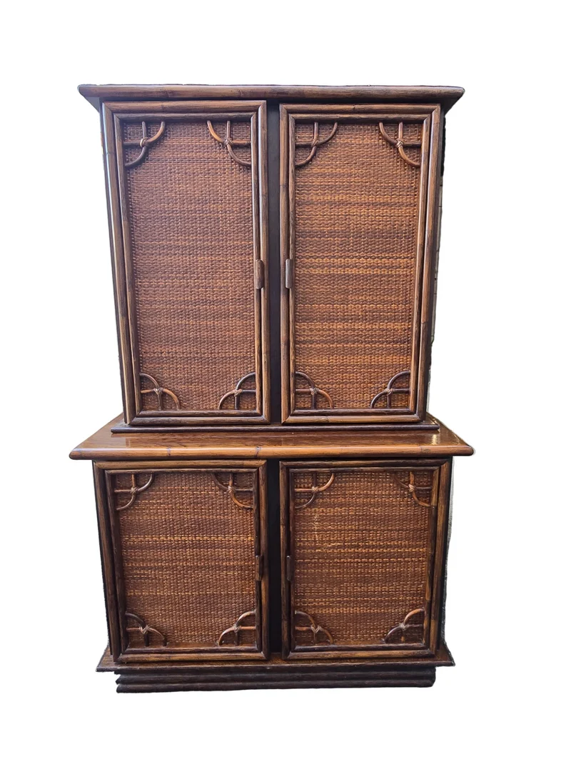 Buffet deux corps en rotin vintage Maugrion – fabrication française
