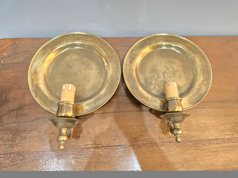 Lot de 2 appliques murales vintage Ari KV 1500 – bronze patiné – Ø 25 cm