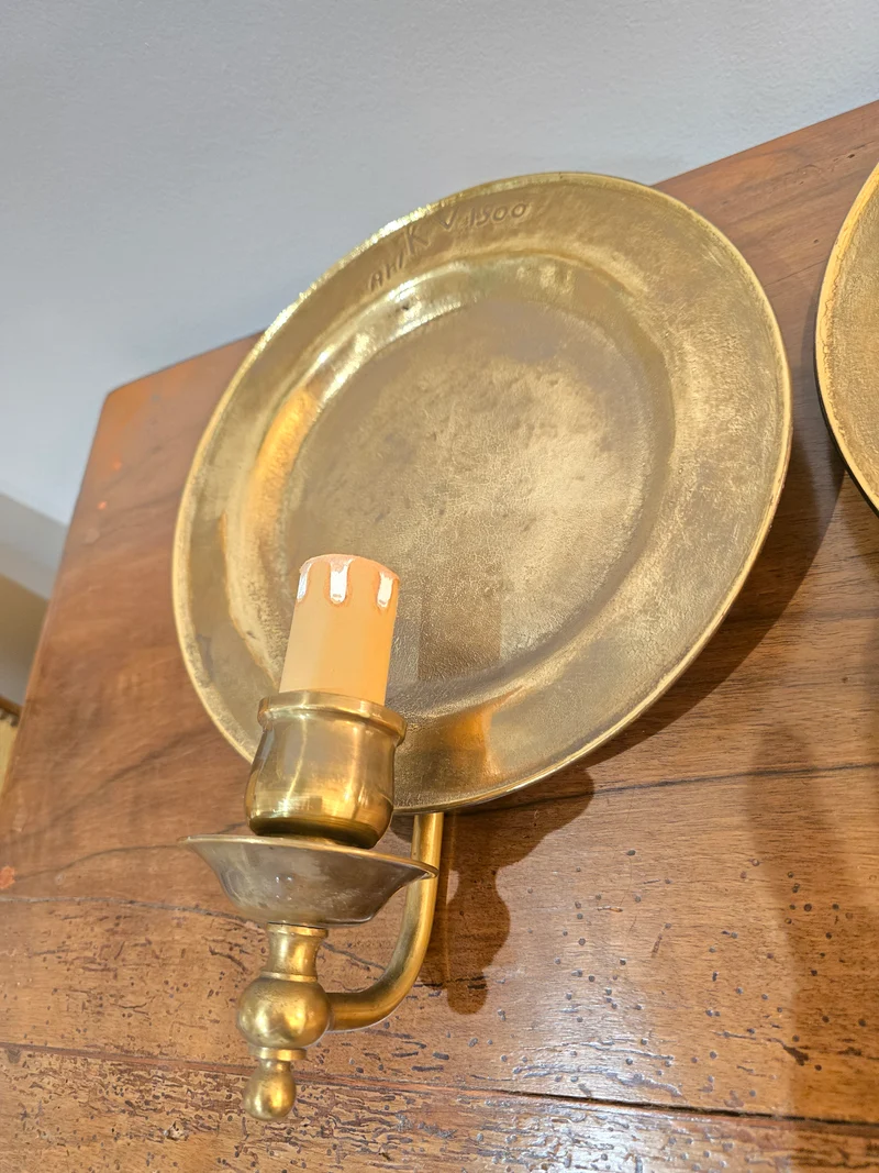 Lot de 2 appliques murales vintage Ari KV 1500 – bronze patiné – Ø 25 cm