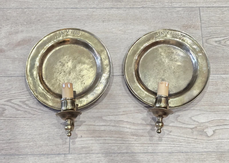 Lot de 2 appliques murales vintage Ari KV 1500 – bronze patiné – Ø 25 cm