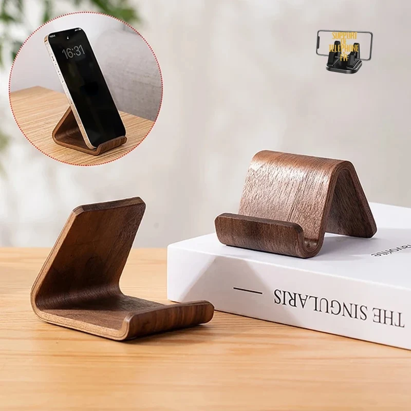 Support de téléphone en bois massif – Présentoir de cartes de visite & décoration bureau