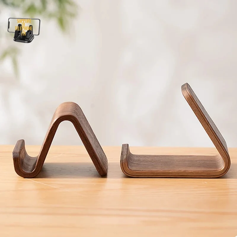 Support de téléphone en bois massif – Présentoir de cartes de visite & décoration bureau