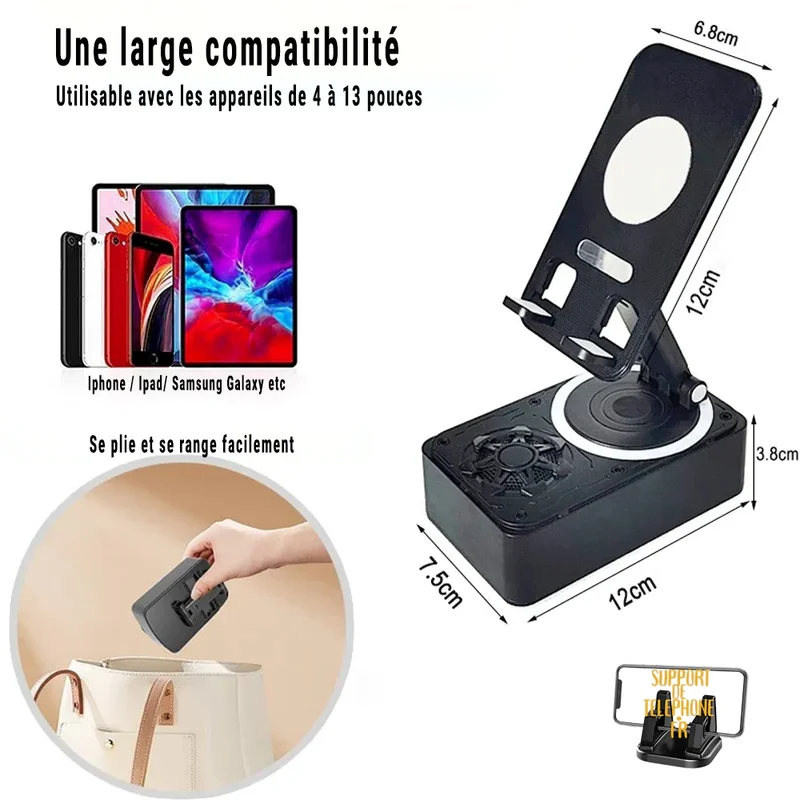 Support Téléphone avec Haut-Parleur Bluetooth – Son Puissant et Base Antidérapante