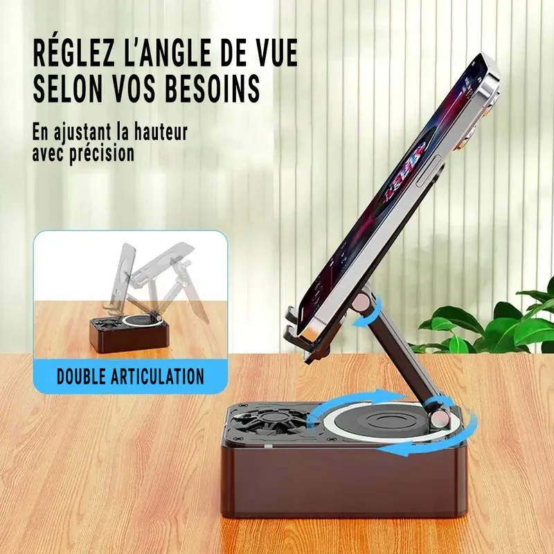 Support Téléphone avec Haut-Parleur Bluetooth – Son Puissant et Base Antidérapante