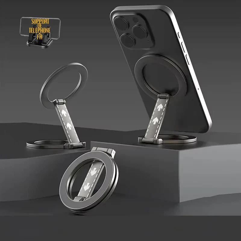 Support Téléphone Magnétique Double Face MagSafe – Anneau Béquille 360° pour iPhone 16 15 14, Huawei, Xiaomi