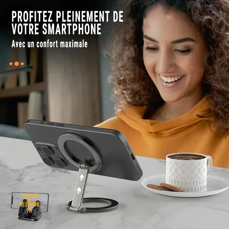 Support Téléphone Magnétique Double Face MagSafe – Anneau Béquille 360° pour iPhone 16 15 14, Huawei, Xiaomi