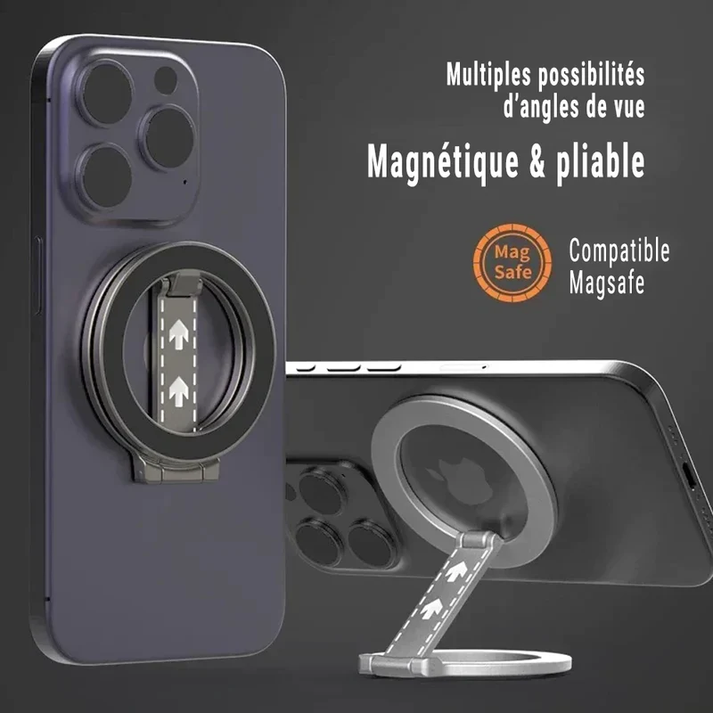 Support Téléphone Magnétique Double Face MagSafe – Anneau Béquille 360° pour iPhone 16 15 14, Huawei, Xiaomi