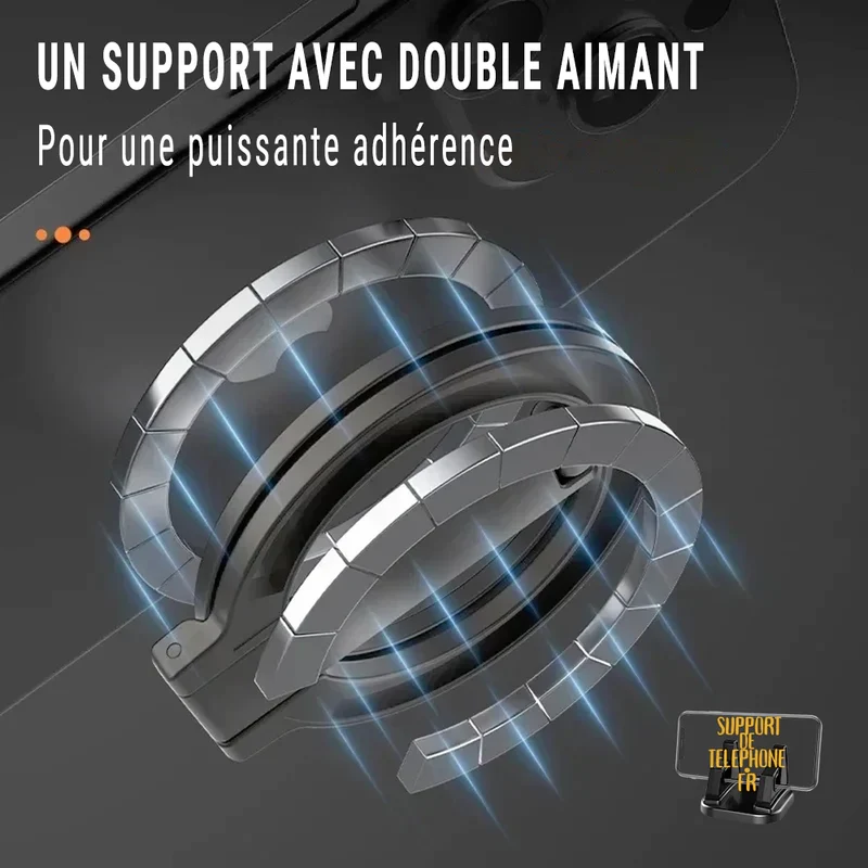 Support Téléphone Magnétique Double Face MagSafe – Anneau Béquille 360° pour iPhone 16 15 14, Huawei, Xiaomi