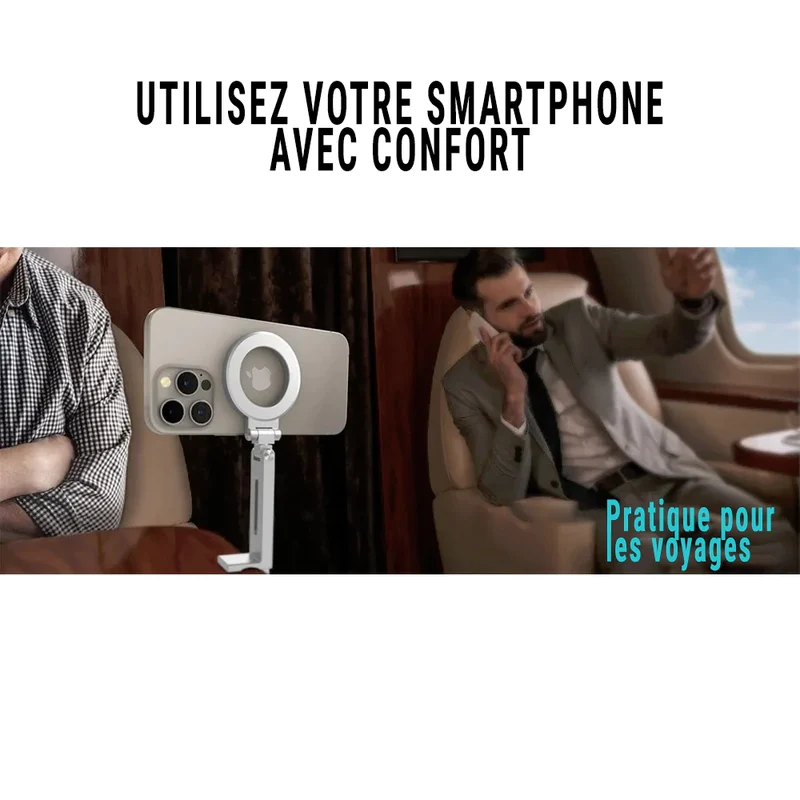 Support Téléphone Avion Pliable Universel – iPhone, Samsung, Pixel, MagSafe – Portable, Stable, Idéal Voyage & Bureau
