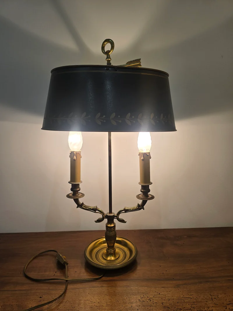 Lampe Bouillotte Empire à Deux Feux en Laiton