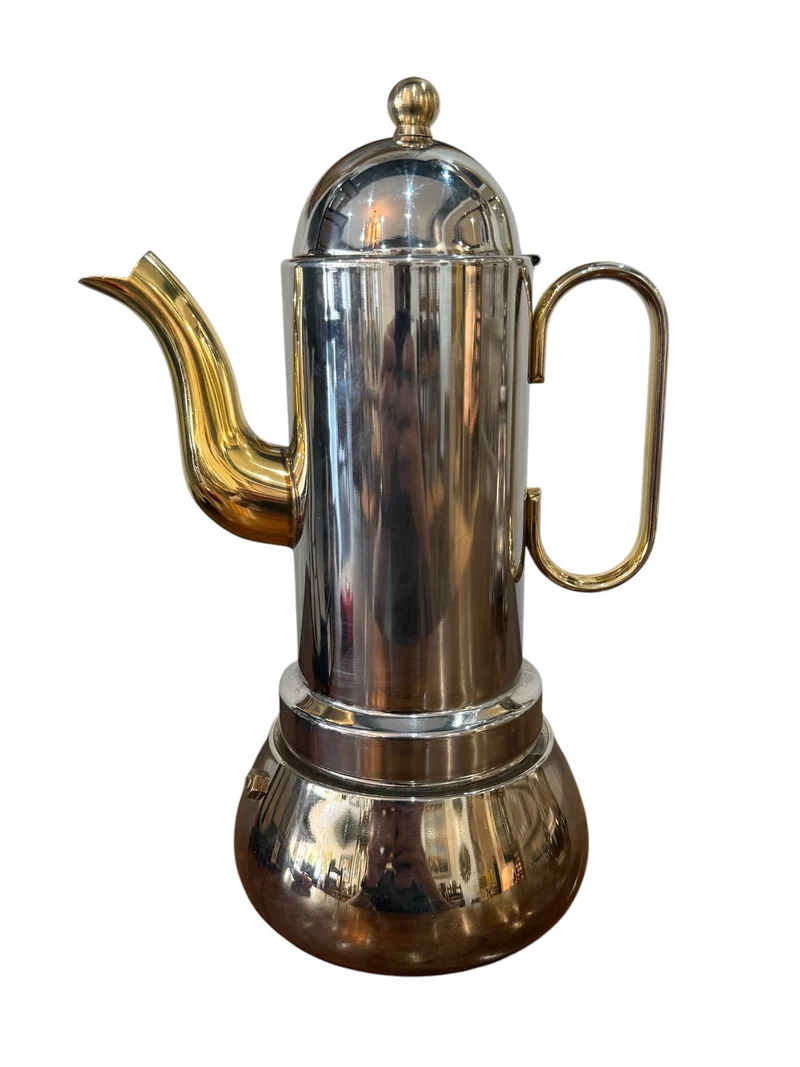 Cafetière espresso italienne CHÉRIE 12 tasses – Inox 18/10 et finitions or 24 Kt – Made in Italy – H. 29 cm