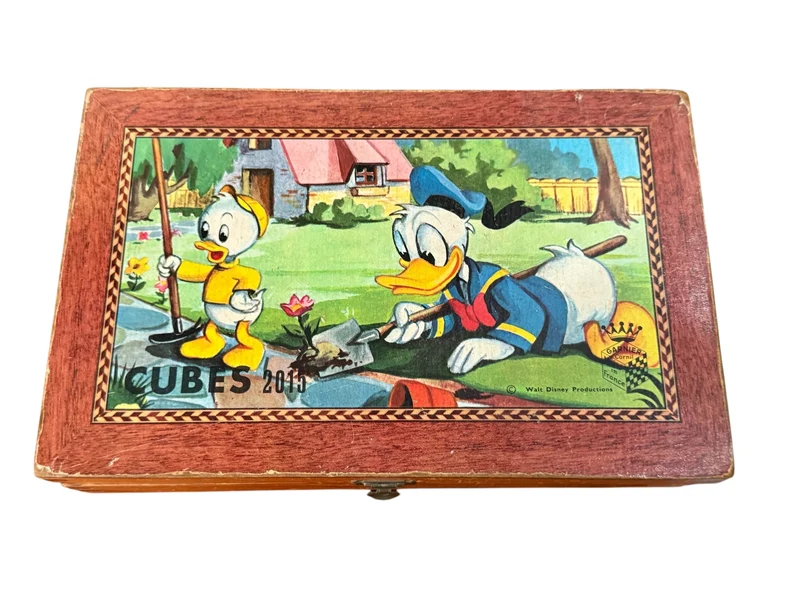 Jeu de cubes puzzle Disney vintage en bois – Mickey, Donald, Pluto et les neveux – Coffret ancien