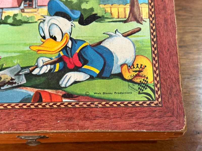 Jeu de cubes puzzle Disney vintage en bois – Mickey, Donald, Pluto et les neveux – Coffret ancien