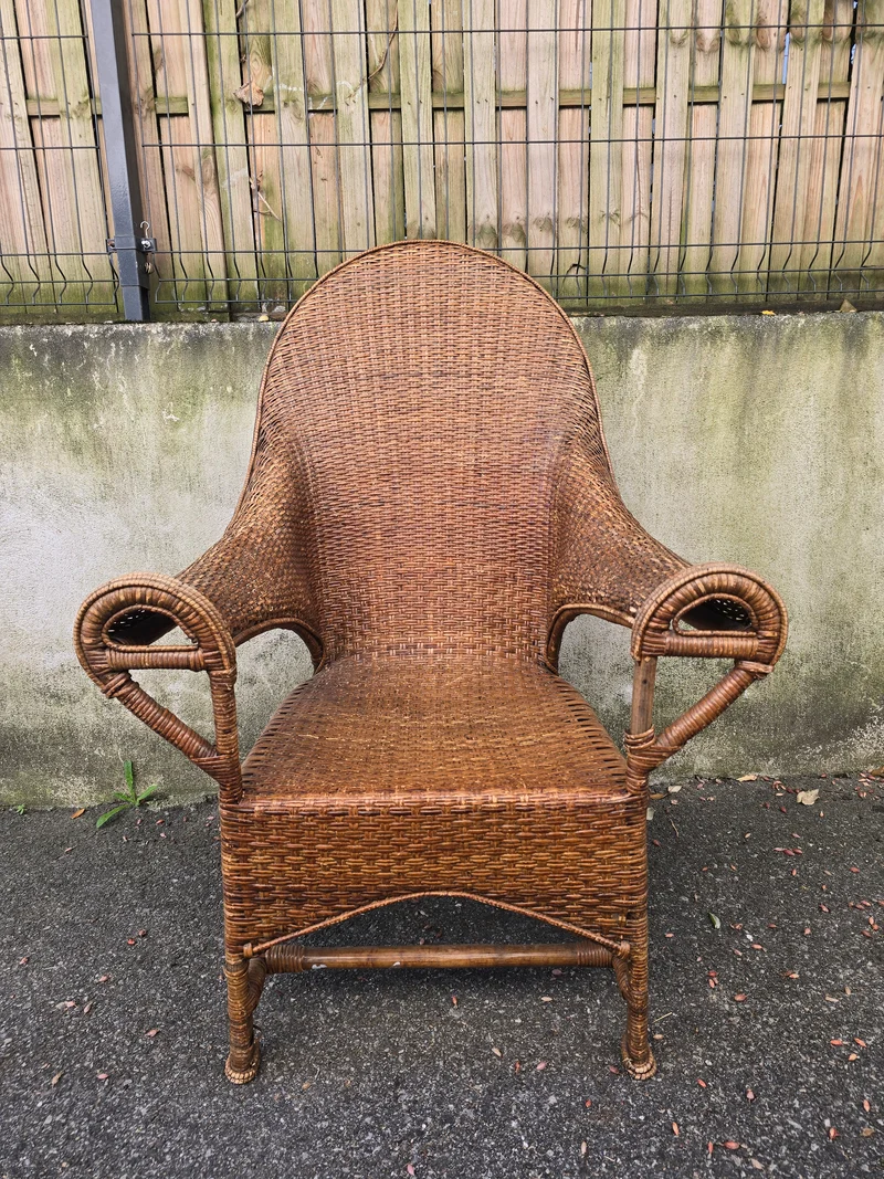 Fauteuil Arts & Crafts en osier et rotin attribué à Dryad & Co, Royaume-Uni, vers 1920
