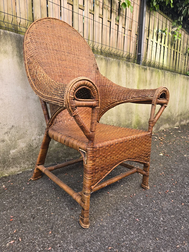 Fauteuil Arts & Crafts en osier et rotin attribué à Dryad & Co, Royaume-Uni, vers 1920