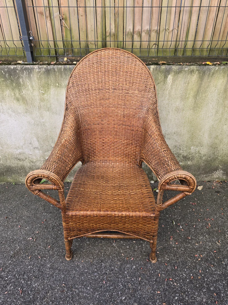 Fauteuil Arts & Crafts en osier et rotin attribué à Dryad & Co, Royaume-Uni, vers 1920