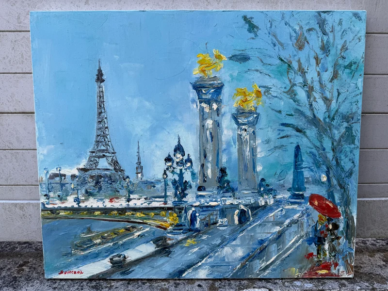 Tableau de Paris signé Bernard Vincent – Huile sur toile – 65 x 55 cm