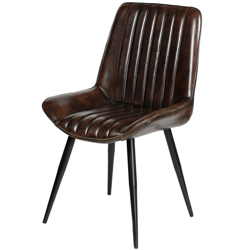 Chaise de salle à manger en cuir marron antique