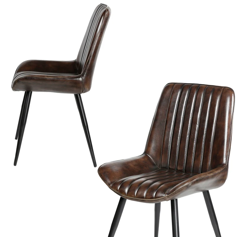 Chaise de salle à manger en cuir marron antique