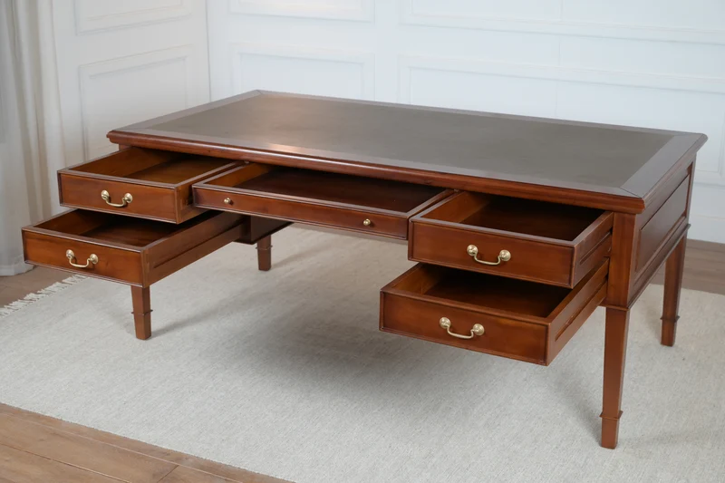 York Grande 185x95 Cedar- klassieke Engelse schrijftafel - mahoniehout -groen leer