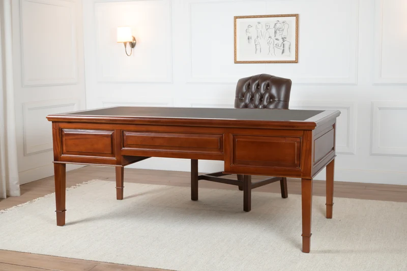 York Grande 185x95 Cedar- klassieke Engelse schrijftafel - mahoniehout -groen leer