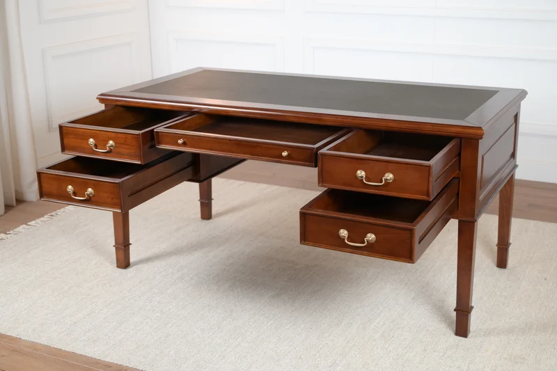 York Grande 160x80 Cedar - klassieke Engelse schrijftafel - mahoniehout - groen leer