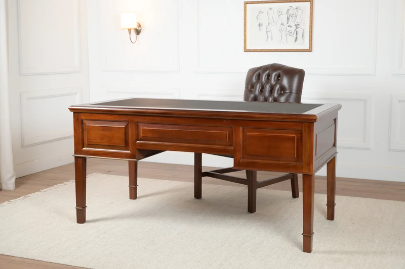 York Grande 160x80 Cedar - klassieke Engelse schrijftafel - mahoniehout - groen leer