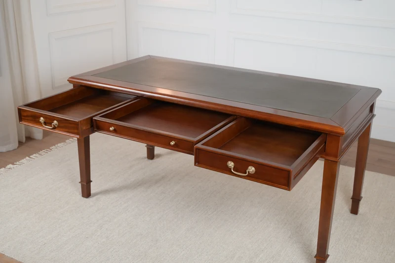 York 160x80 Cedar - klassieke Engelse schrijftafel - mahoniehout - groen leer