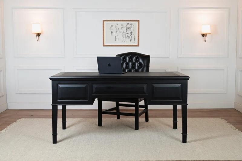 York Grande 160x80 - klassieke Engelse schrijftafel - zwart - Messing grepen - mahoniehout